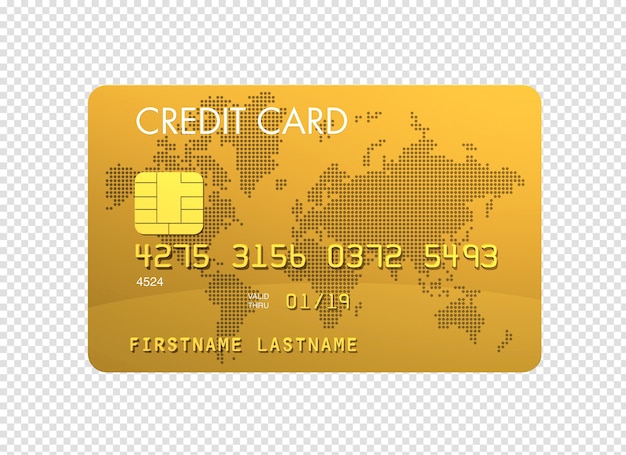 Gold credit card 3D render isolated