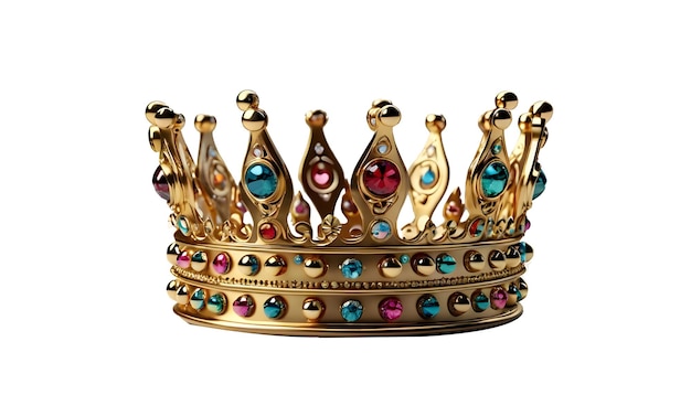 Gold Crown with jewel diamonds from the front and isolated on a white background