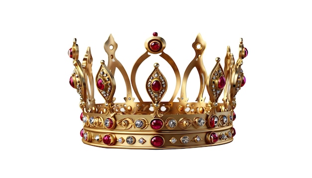 Gold Crown with jewel diamonds from the front and isolated on a white background