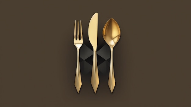 gold cutlery with a gold plate and spoon on it