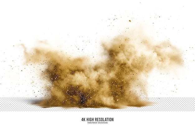 PSD gold dust and smoke particles explosion on transparent background