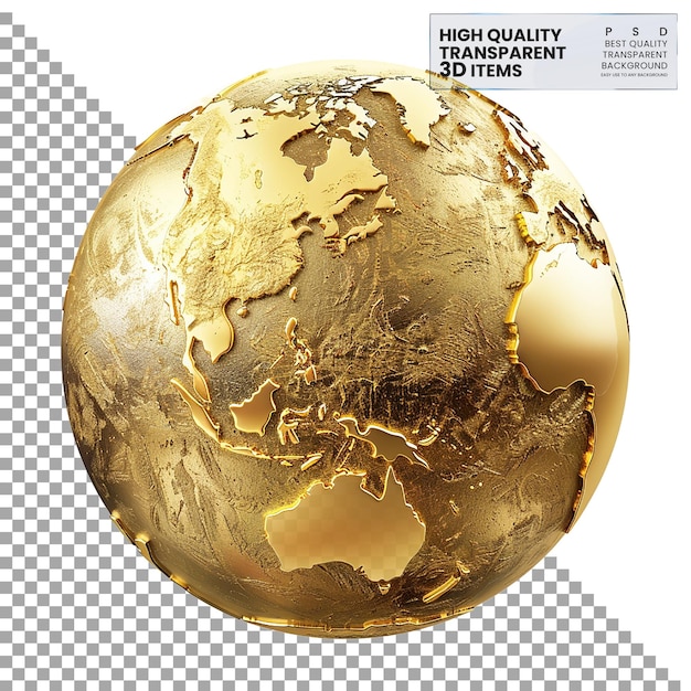 Gold Earth Globe Symbol PNG on Isolated Transparent Background