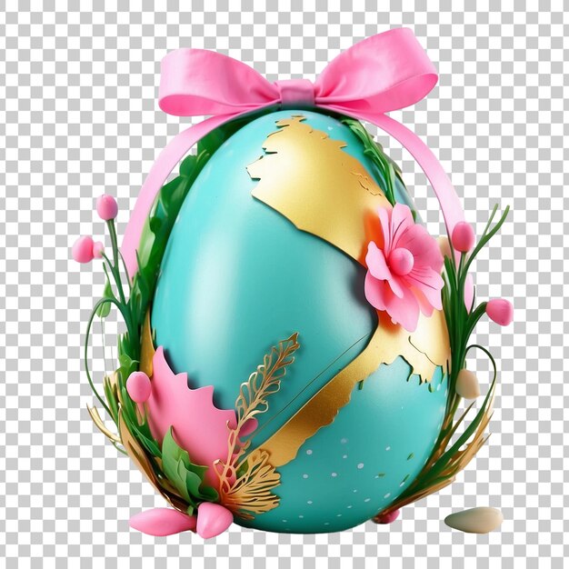 PSD a gold easter egg with a pink bow and a pink ribbon