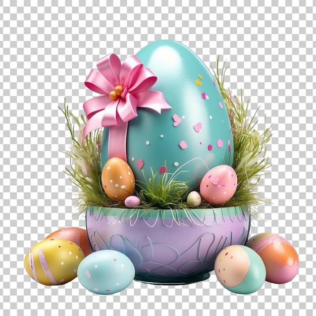 PSD a gold easter egg with a pink bow and a pink ribbon