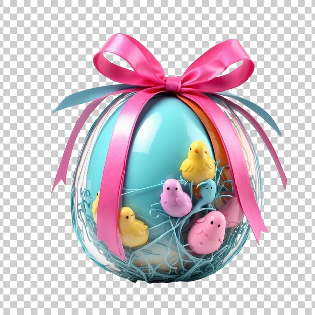 PSD a gold easter egg with a pink bow and a pink ribbon