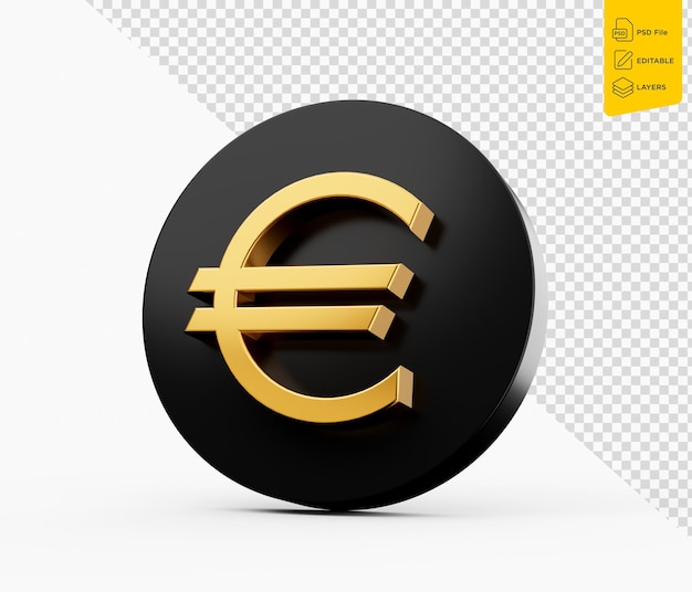 Gold Euro Icon on black 3d Illustration