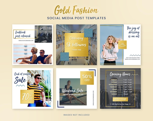 PSD gold fashion social media banner post templates for instagram and facebook