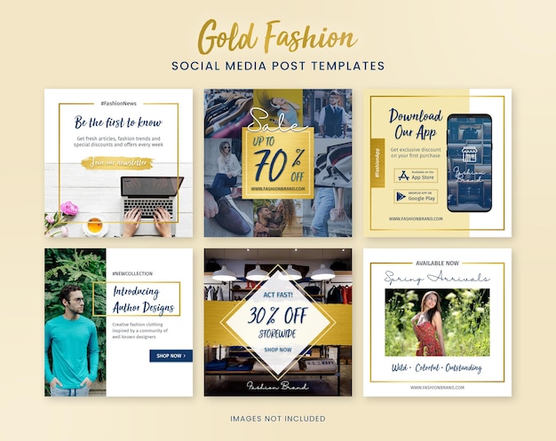 PSD gold fashion social media banner post templates for instagram and facebook