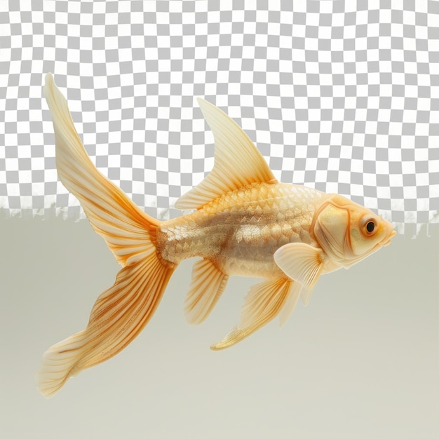 a gold fish with a heart on its head is in front of a checkered background