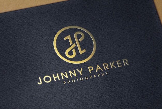 Gold Foil Stamping logo mockup on black textured paper