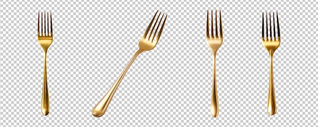 PSD gold fork collection isolated on transparent background