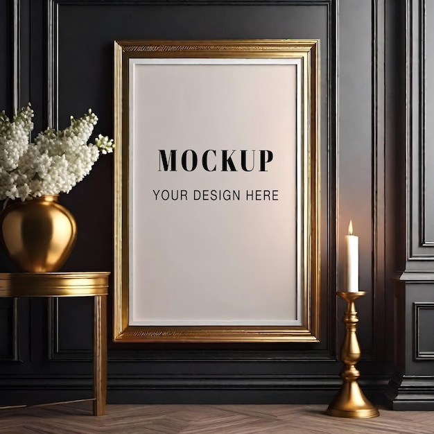 Gold Frame Poster Mockup in Victorian Style