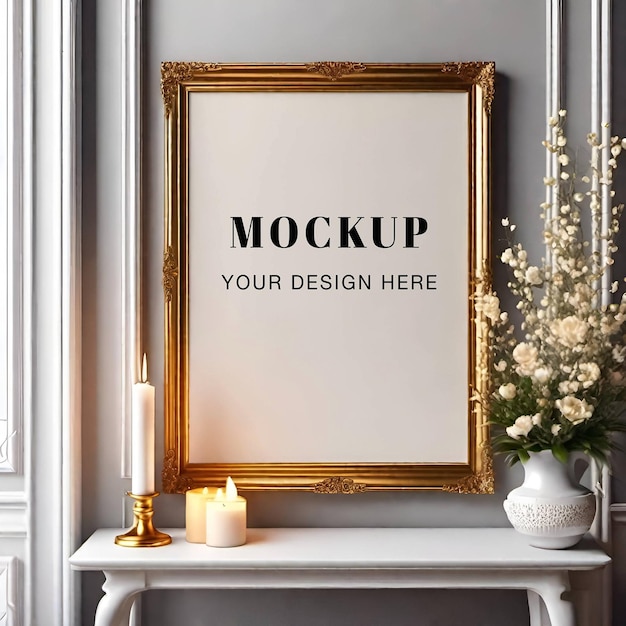 Gold Frame Poster Mockup in Victorian Style