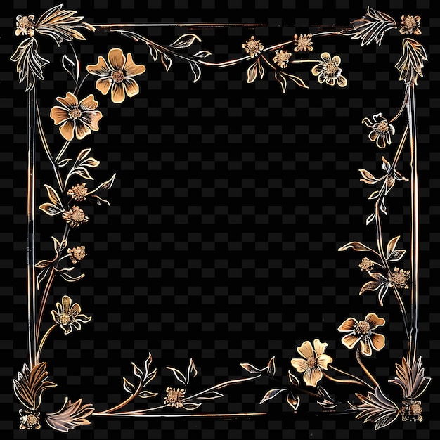 PSD a gold frame with flowers on a black background