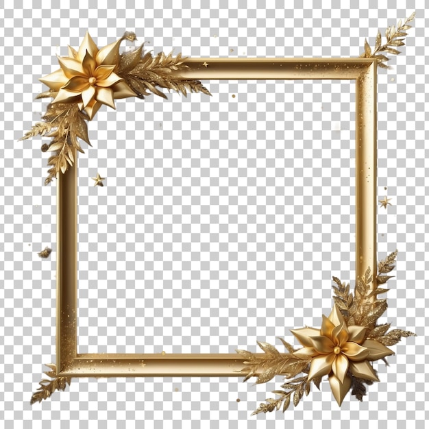 PSD gold frame with flowers on a transparent background