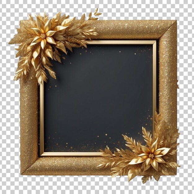 PSD gold frame with flowers on a transparent background