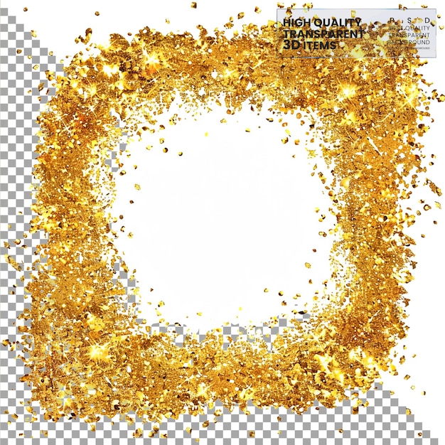 PSD gold frame with glitter texture isolated on transparent background