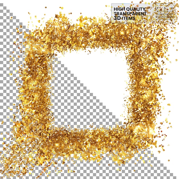 PSD gold frame with glitter texture isolated on transparent background