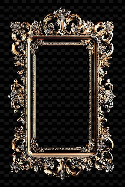 a gold framed mirror with a decorative frame on a black background