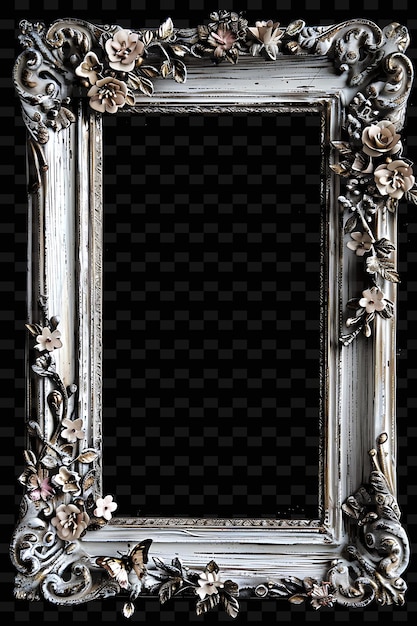 a gold framed mirror with a flower pattern on the bottom