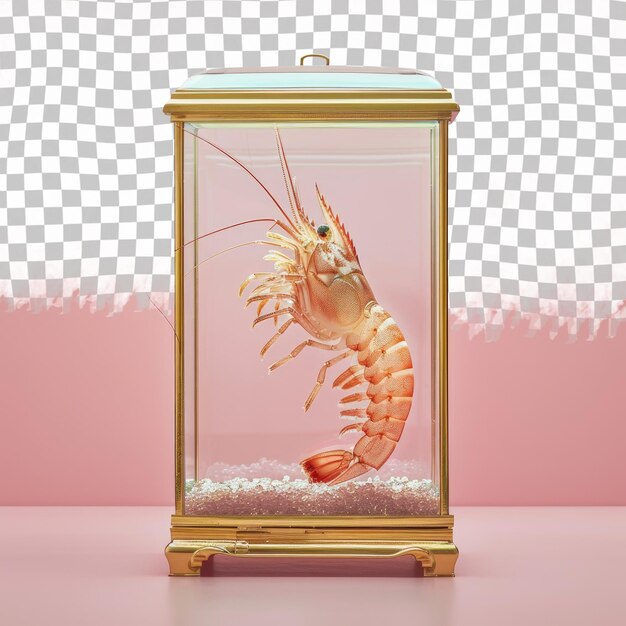 PSD a gold framed picture of a shrimp in a tank