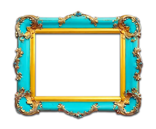 Gold framed picture with blue frame psd