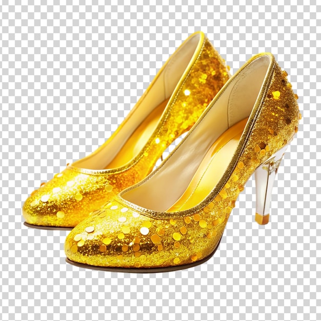 PSD gold glitter high heels on transparent background