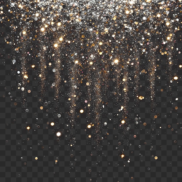 PSD gold glitters and particles are flowing down in air on a transparent background