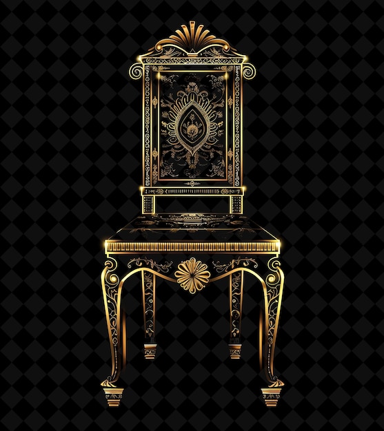 a gold and gold chair with a gold design on the top