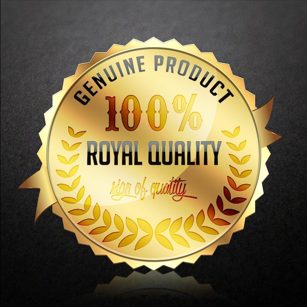 PSD gold and gold label that says royal quality product set of gold badges