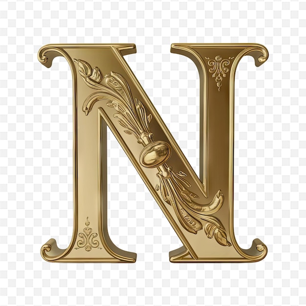 gold and gold letter n on a transparent background