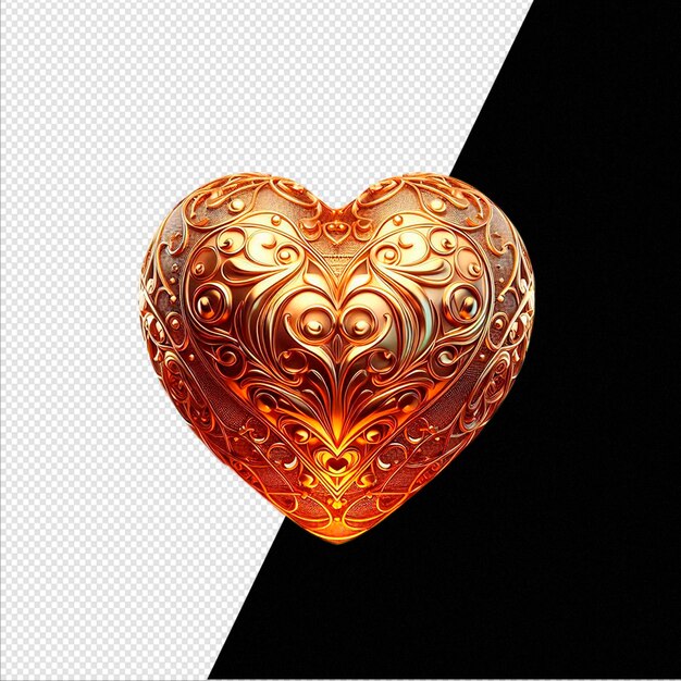 PSD gold heart 3d png