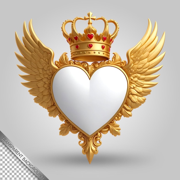 PSD a gold heart with a crown and a crown