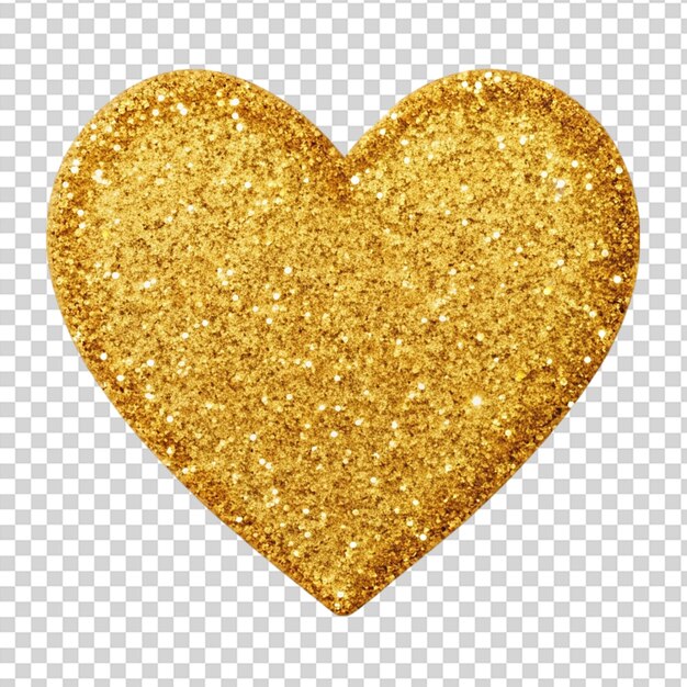 PSD gold heart with glittery flakes on transparent background