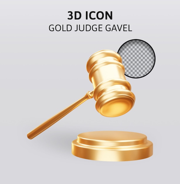 Gold judge gavel 3d rendering illustration