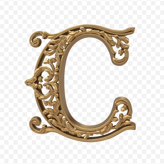 a gold letter c that is painted in gold with a pattern