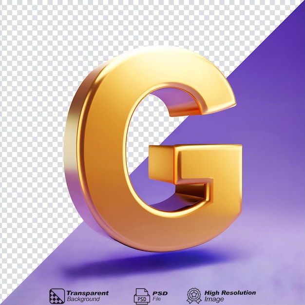 PSD gold letter g isolated on transparent background