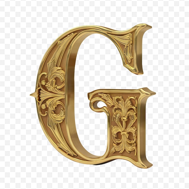 gold letter g on a transparent background with a pattern of flowers