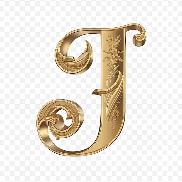 PSD gold letter j on a transparent background