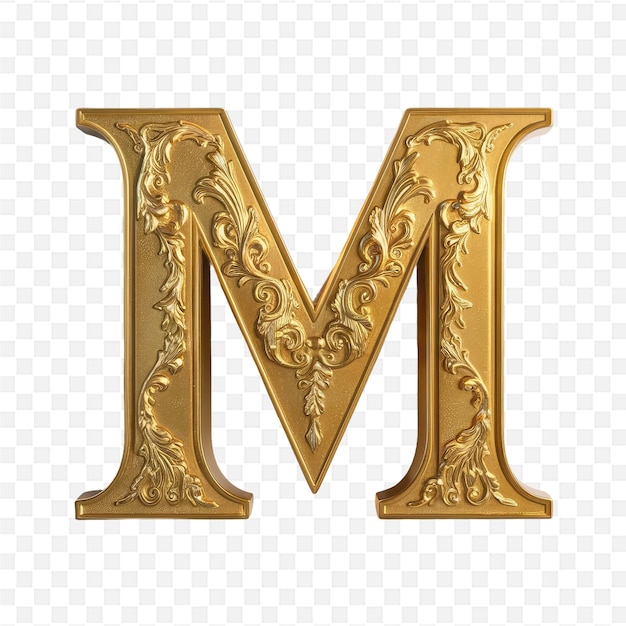 PSD gold letter m on a transparent background