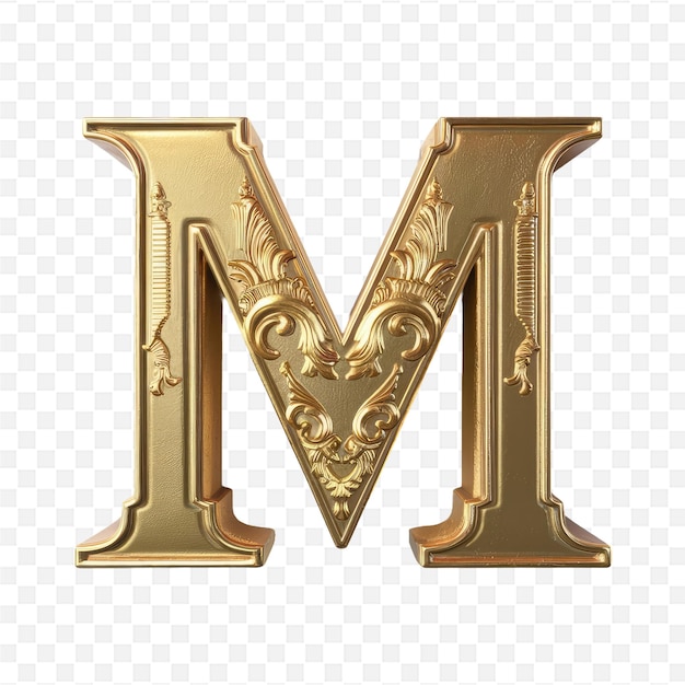 PSD a gold letter m on a transparent background