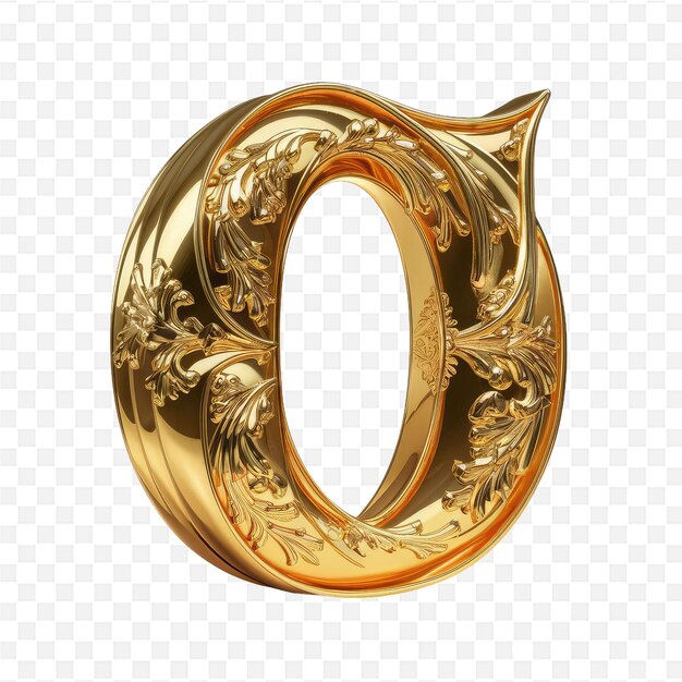 PSD gold letter o on a transparent background