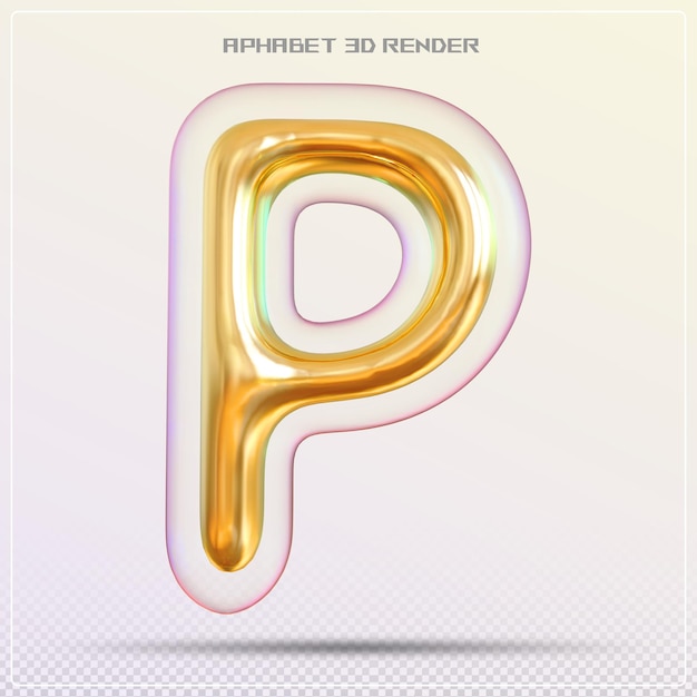 Gold letter P font bubble Alphabet 3d render