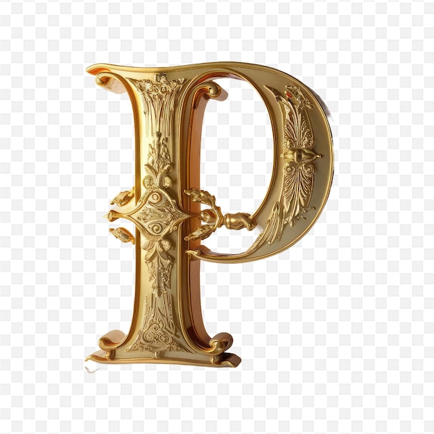 gold letter p with a pattern of flowers on a white background