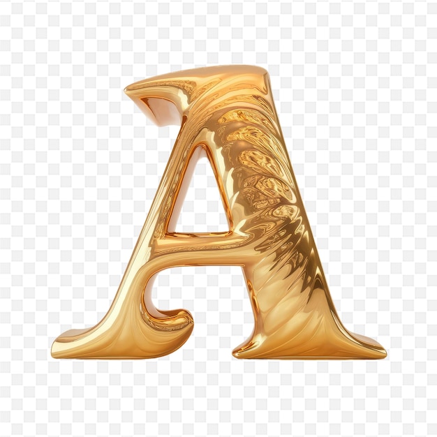 PSD gold letter a on a transparent background