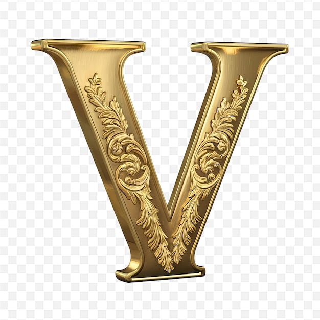 PSD gold letter v on a transparent background