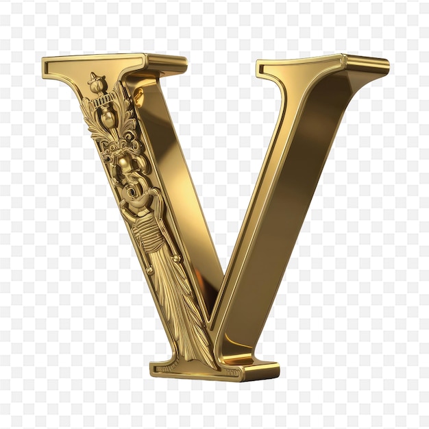 PSD gold letter v with a gold background