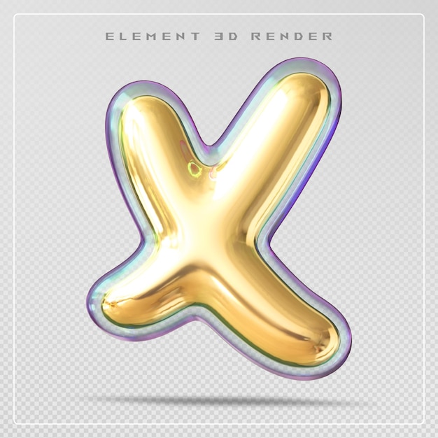 PSD gold letter x font bubble 3d render