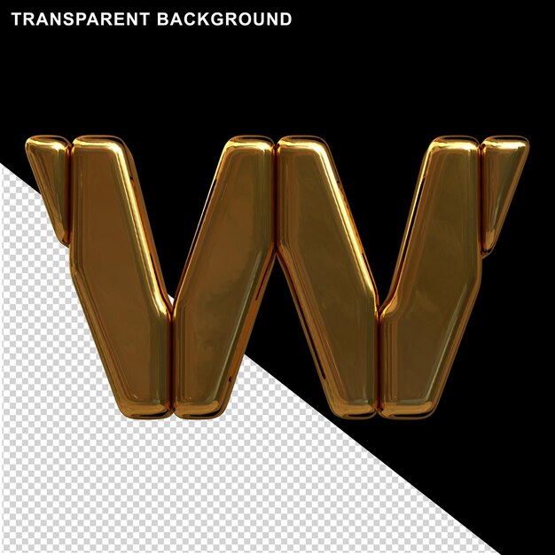 Gold letters made from vertical blocks. 3d letter w