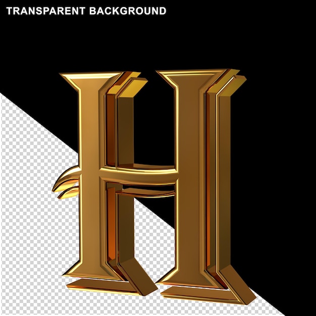 Gold letters view from right.3d letter h